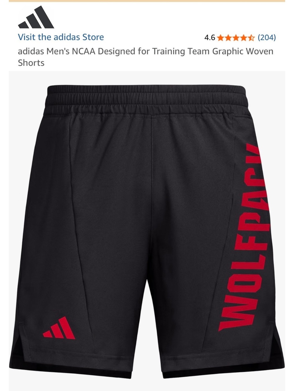 adidas Men's NCAA Training Team Graphic Woven Shorts NC State Wolfpack